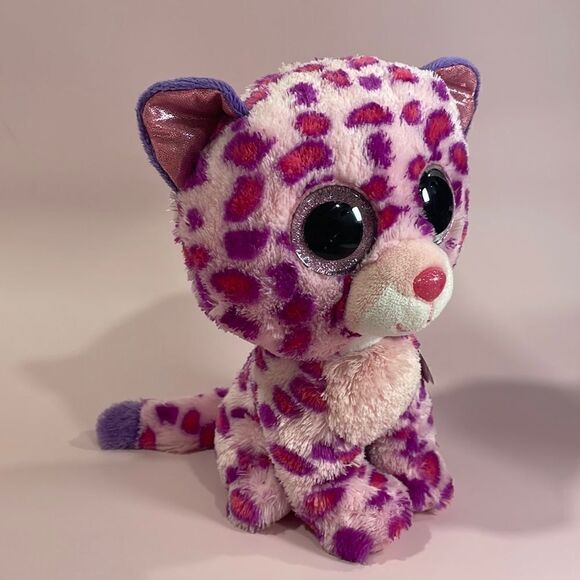 Ty Beanie Boos Glamour Leopard Plush, Pink, Medium 2015 Pink & Purple 9” tall - Picture 6 of 12
